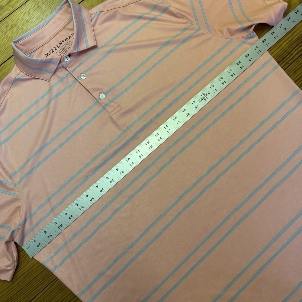 Mizzen + Main Polo Shirt Mens XL Trim Coral Blue Stripe Performance Stretch - Picture 5 of 9